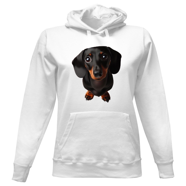 Dámská mikina s kapucí s potiskem Černý cute jezevčík