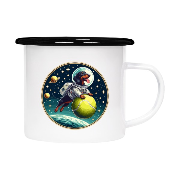 Plecháček - smaltový lem s potiskem jezevčík kosmonaut